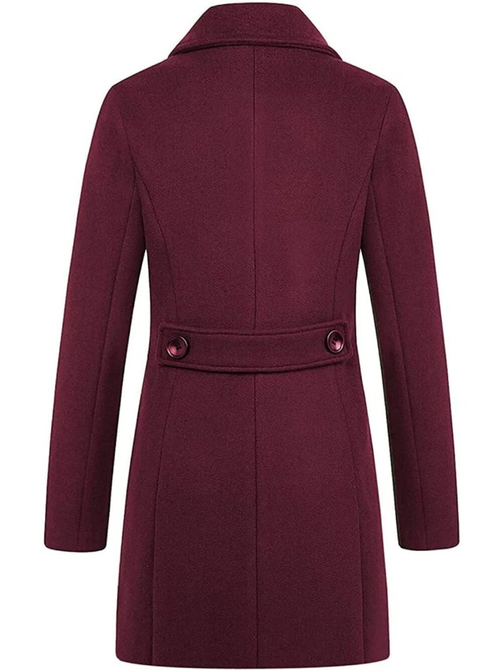 Women's Wine Red Long Sleeve Notched Collar Double Breasted Wool Blend Over Coat - Picture 3 of 3